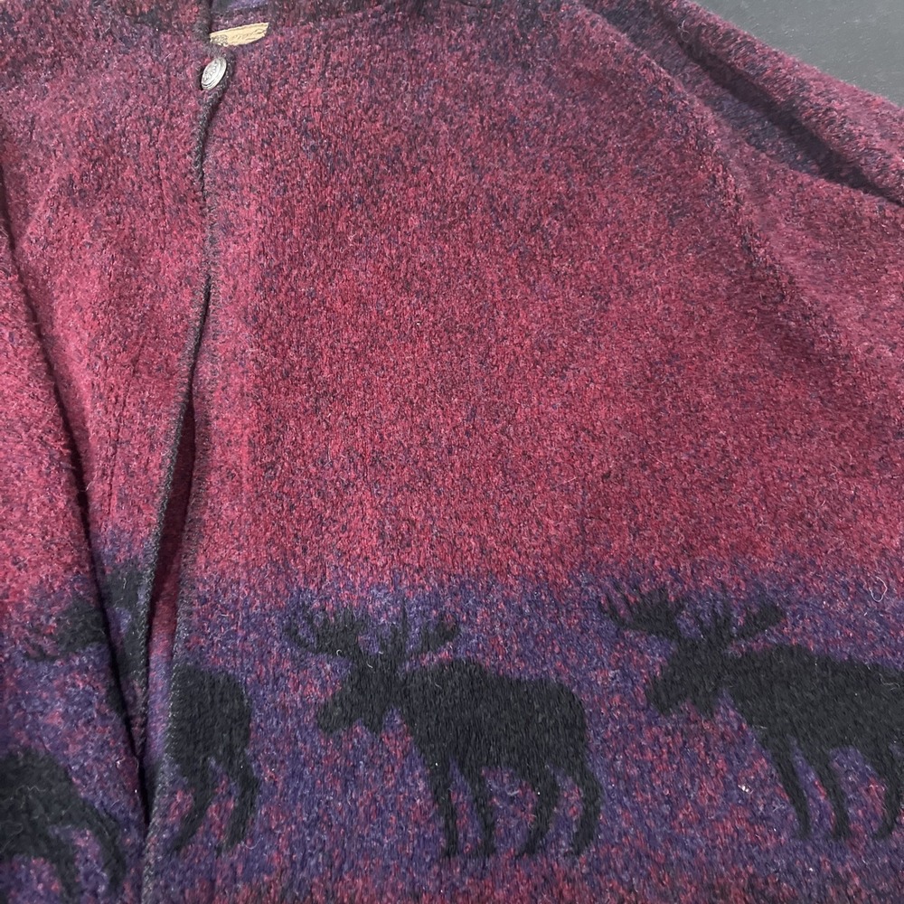Bear Ridge Outfitters Vtg Wool Blend Fleece Poncho Cape Hooded Red Moose USA OS - Picture 4 of 6